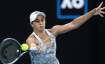 Ashleigh Barty hits a forehand against Amanda Anisimova in the fourth round of Australian Open in Me