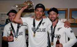 New Zealand players after winning the WTC final against India