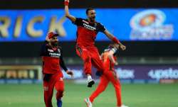 Harshal Patel celebrates after taking hat-trick against