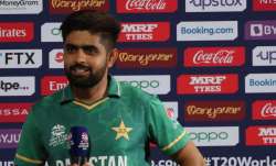 Pakistan's captain Babar Azam speaks after the presentation ceremony after winning the Cricket Twent