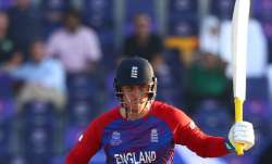 Jason Roy of England plays a shot during the ICC Men's T20 World Cup match between England and Bang