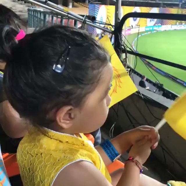 Sakshi Dhoni took to her Instagram to share some pictures from the stands where the little munchkin is looking all pumped to cheer her daddy dearest. 