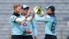 Ben Stokes of England celebrates with Jason Roy and Jos