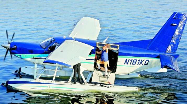 File photo of PM Modi landing on Sabarmati River Front in