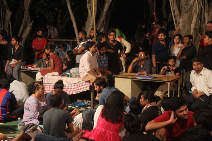 Students at in front of Counting centre in JNU campus