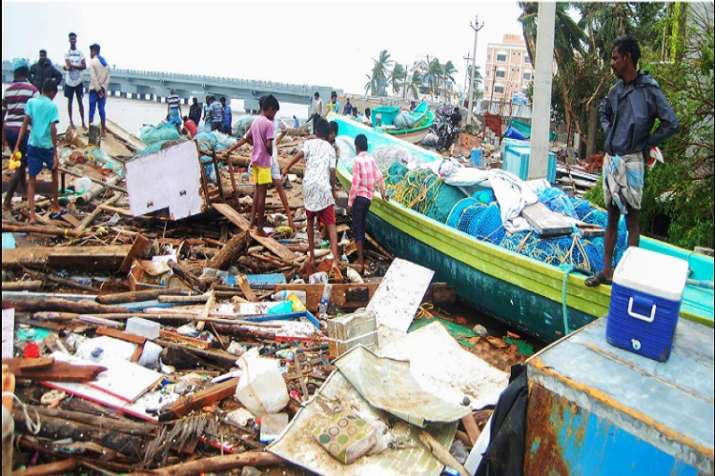 A view of the damage caused by cyclone 'Gaja', after it