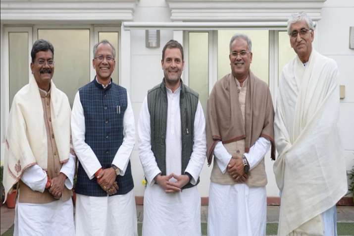 Rahul Gandhi with T S Singh Deo, Tamradhwaj Sahu,