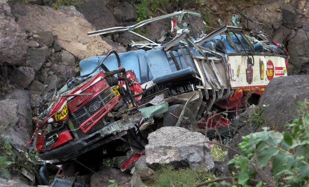 The vehicle skidded off the road and plunged into the Indus