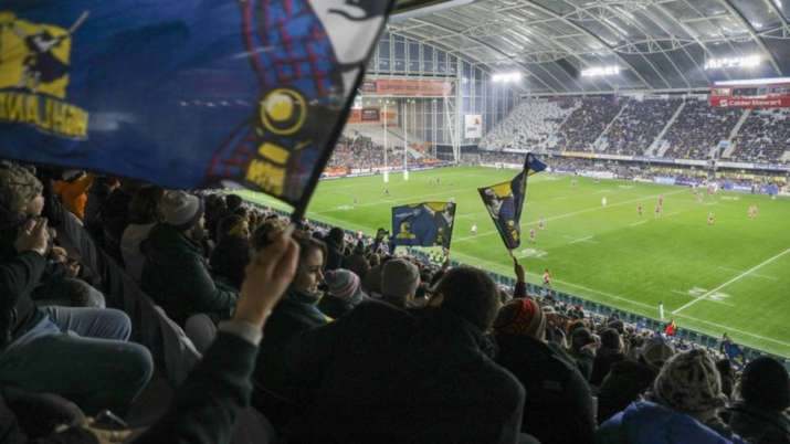 Spectators watch the Super Rugby Aotearoa rugby game