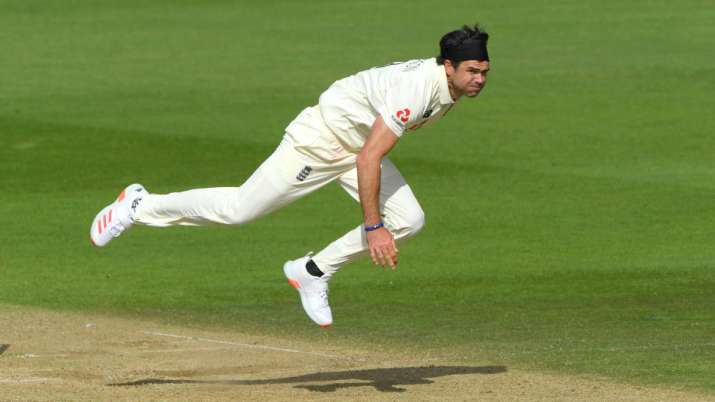 James Anderson of England bowls during Day Three of the 1st