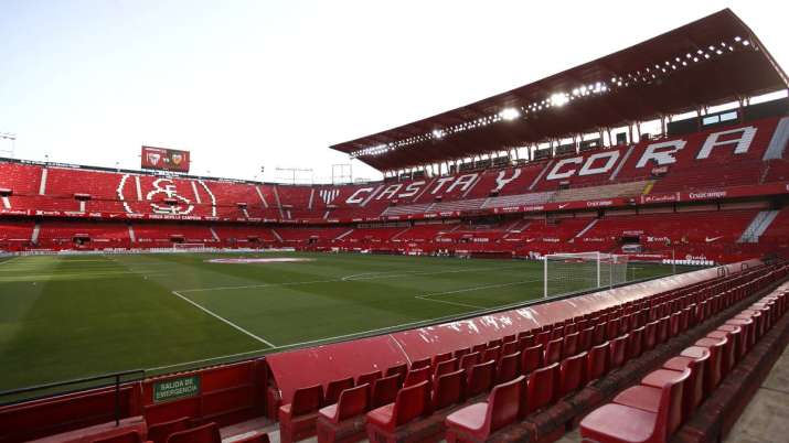 The empty stands before the start of the Spanish La Liga