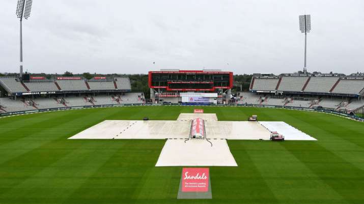 The pitch area is seen covered ahead of the fourth day of
