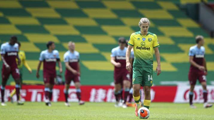 Norwich City's Todd Cantwell is dejected after West Ham