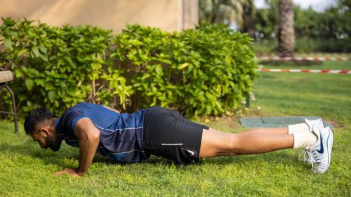 Shreyas Gopal doing push-ups during a light workout session