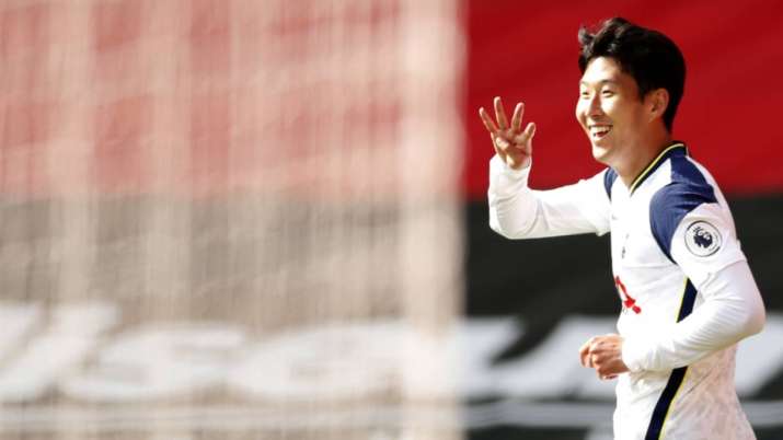 Tottenham's Son Heung-min celebrates after scoring his