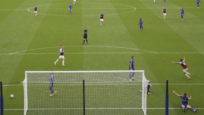 West Ham's Pablo Fornals, right, celebrates after scoring