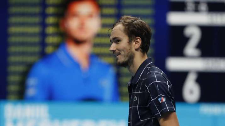 Daniil Medvedev of Russia smiles after winning against