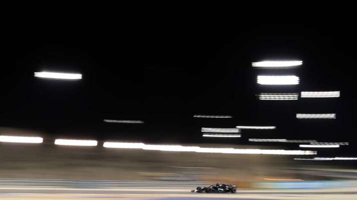 Mercedes driver George Russell of Britain steers his car