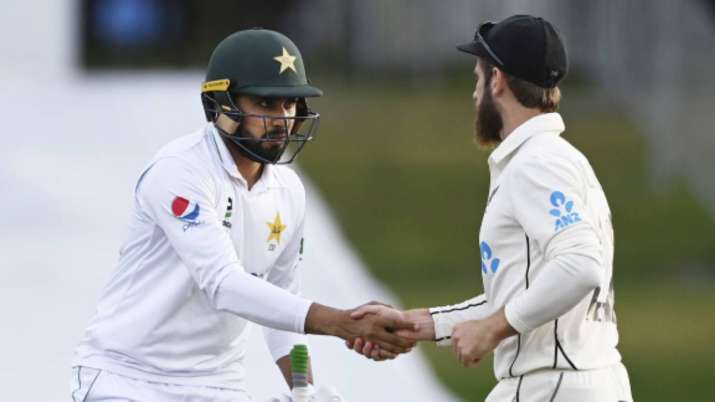 New Zealand captain Kane Williamson, right, congratulates