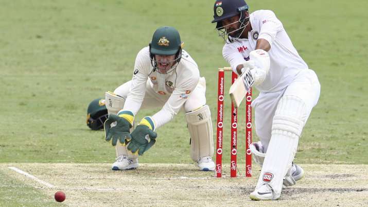 India's Shardul Thakur bats during play on day three of the