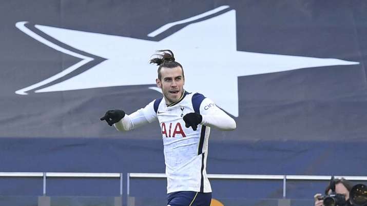 Tottenham's Gareth Bale celebrates after scoring his side's