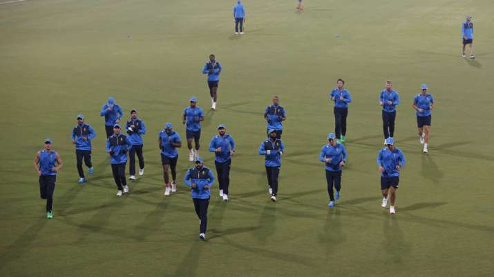 Players of South Africa Twenty20 team warm up during a