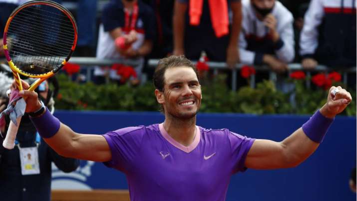 Rafael Nadal of Spain celebrates his victory over Pablo