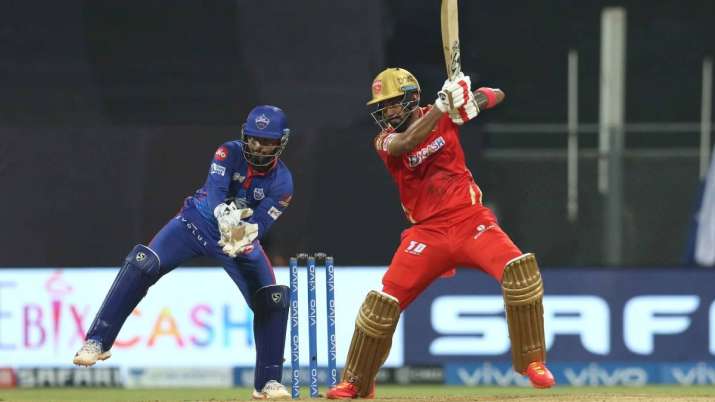 Punjab Kings captain KL Rahul in action against Delhi