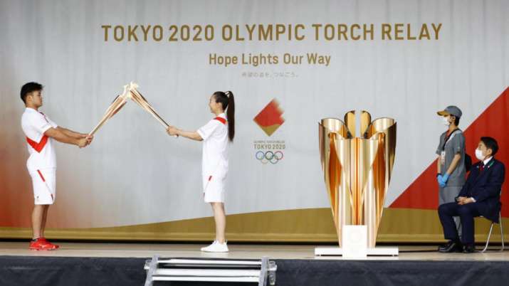 An ignition ceremony for the Tokyo Olympic torch relay is
