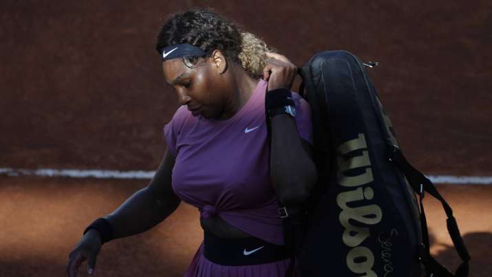 Serena Williams, of the United States, leaves the court at