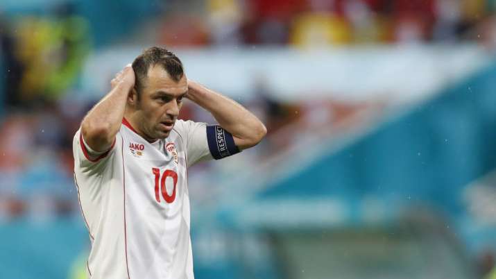 North Macedonia's Goran Pandev reacts after missing a