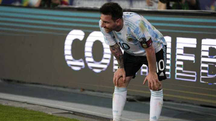 Argentina's Lionel Messi reacts at the end of a Copa
