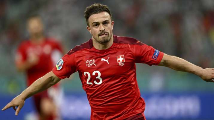 Switzerland's Xherdan Shaqiri celebrates scoring his side's