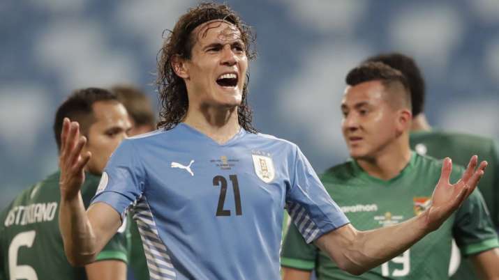 Uruguay's Edinson Cavani gestures during a Copa America