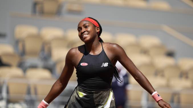 United States's Coco Gauff celebrates after defeating
