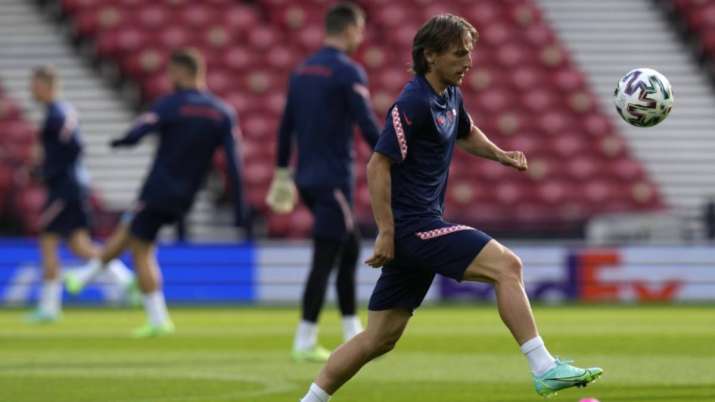 Croatia's Luka Modric controls the ball during a training