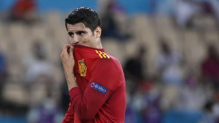 Spain's Alvaro Morata gestures during the Euro 2020 soccer