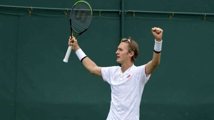 Sebastian Korda of the US celebrates defeating Australia's
