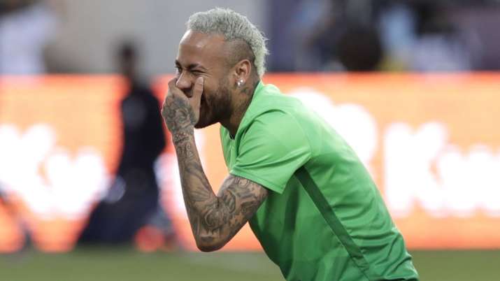 Brazil's Neymar laughs prior to a Copa America soccer match