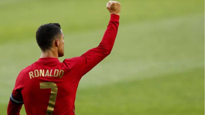 Portugal's Cristiano Ronaldo celebrates after scoring his
