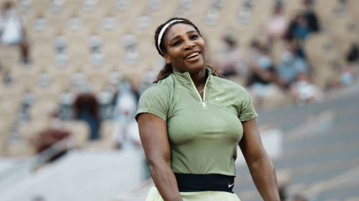 United States Serena Williams smiles after missing a point