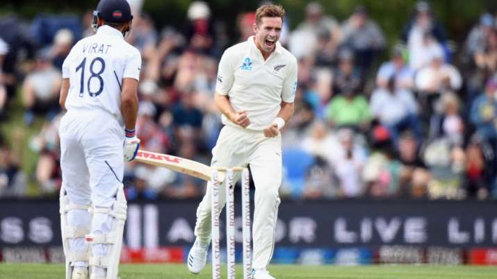 Tim Southee dismissing India skipper Virat Kohli