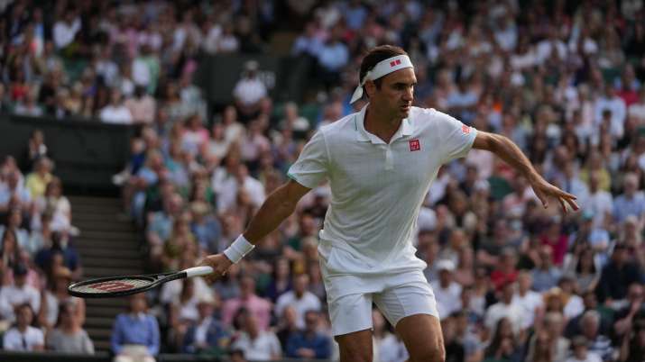 Switzerland's Roger Federer plays a return to Richard