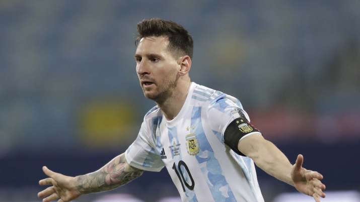 Argentina's Lionel Messi celebrates scoring his side's