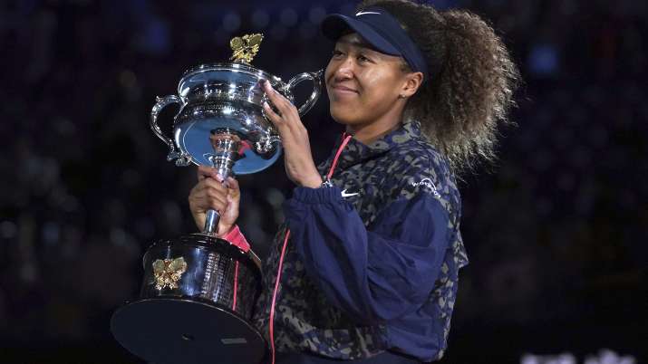 Japan's Naomi Osaka holds the Daphne Akhurst Memorial Cup