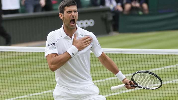 Serbia's Novak Djokovic celebrates after defeating Canada's