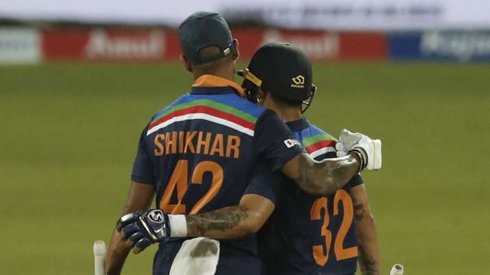 India's Ishan Kishan, right, celebrates scoring a half