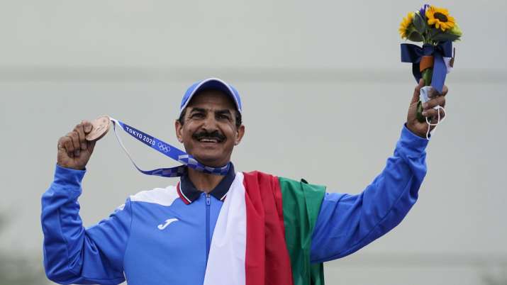 Bronze medalist Abdullah Alrashidi, of Kuwait, celebrates