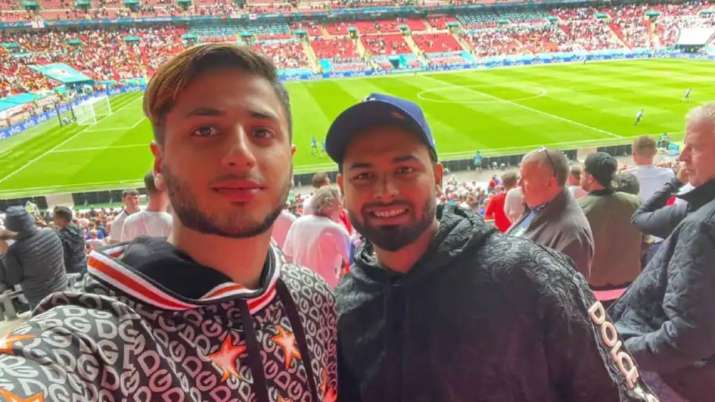Rishabh Pant was spotted with a friend at a packed Wembley Stadium enjoying the Euro 2020 knock-out match between England and Germany. Image Source : TWITTER