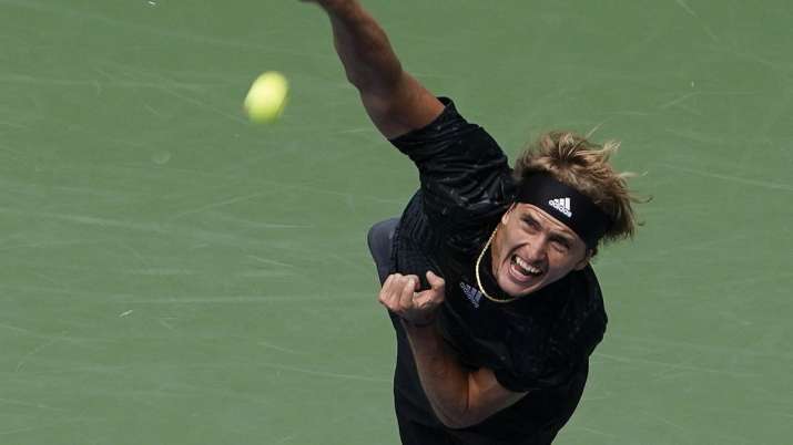 Alexander Zverev, of Germany, serves to Sam Querrey, of the